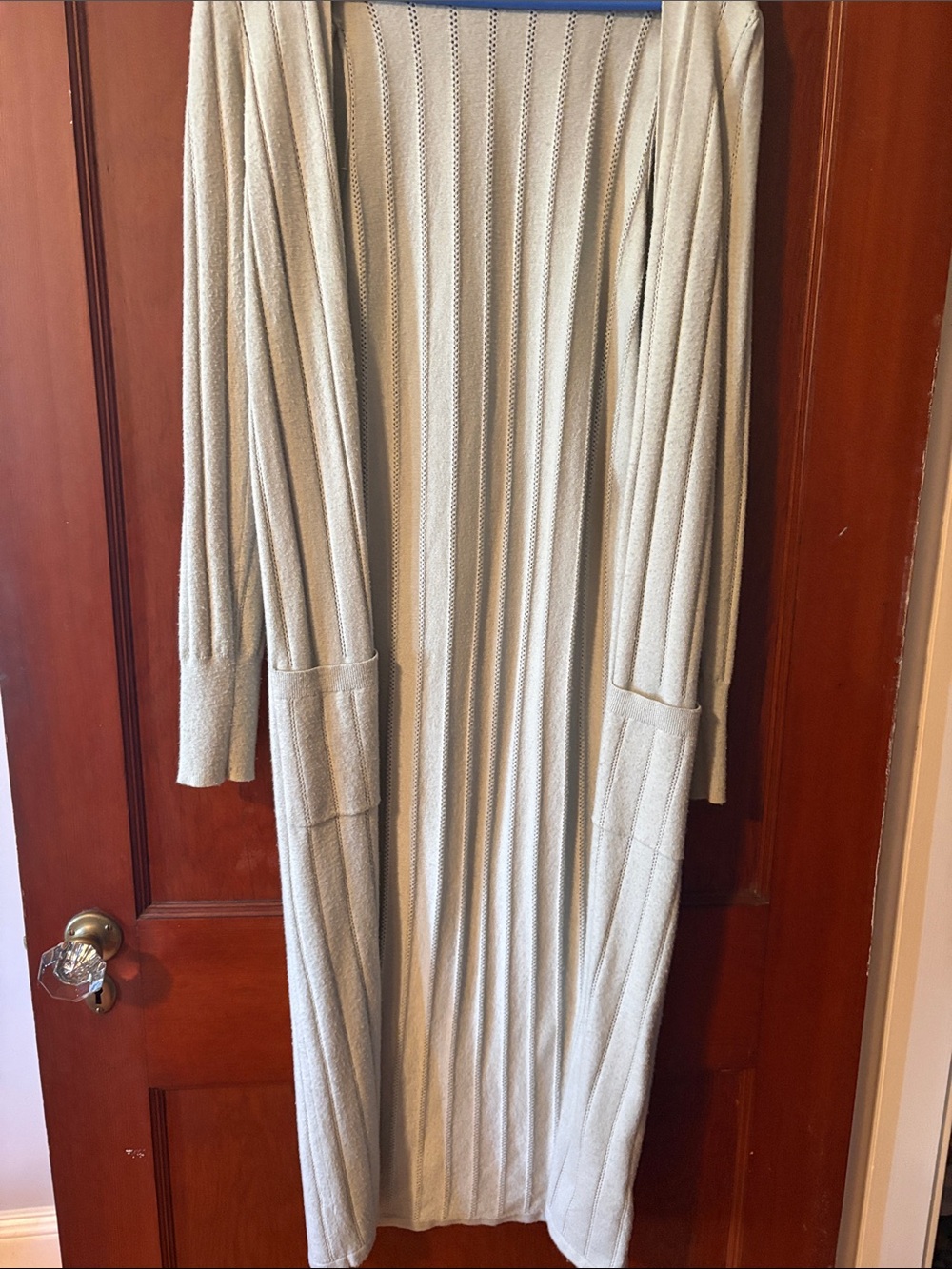 Express Cream Long Ribbed Open-Front Cardigan - Picture 3 of 3